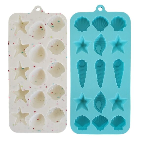 Silicone Molds Seashell Starfish Candy Chocolate & Soap Making Set Of 2 - Picture 1 of 5